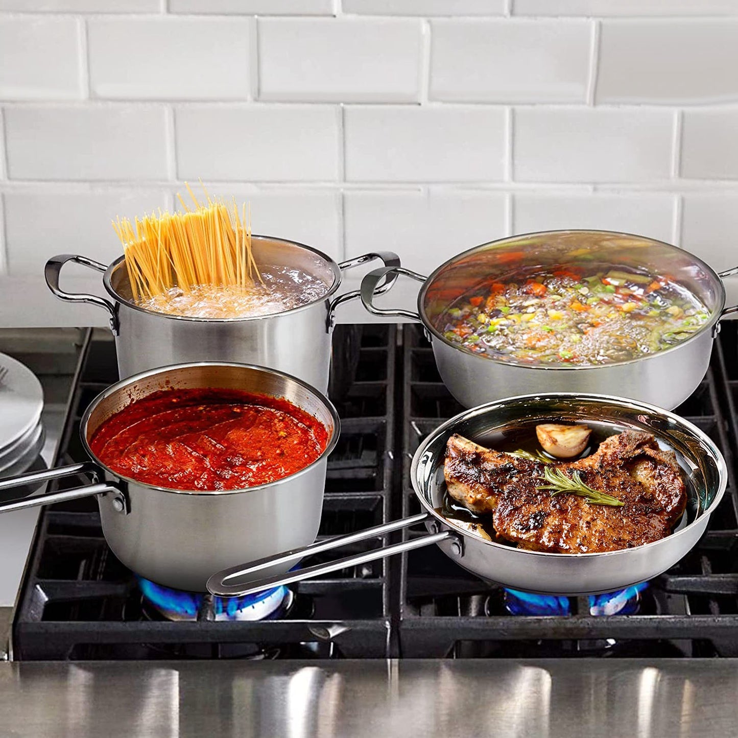 4Pcs Stainless Steel Cookware Set Frying Pan 2Quart Saucepan 2.7Quart 3.7Quart Stockpot With Lid Dishwasher Safe Fedex Shipping