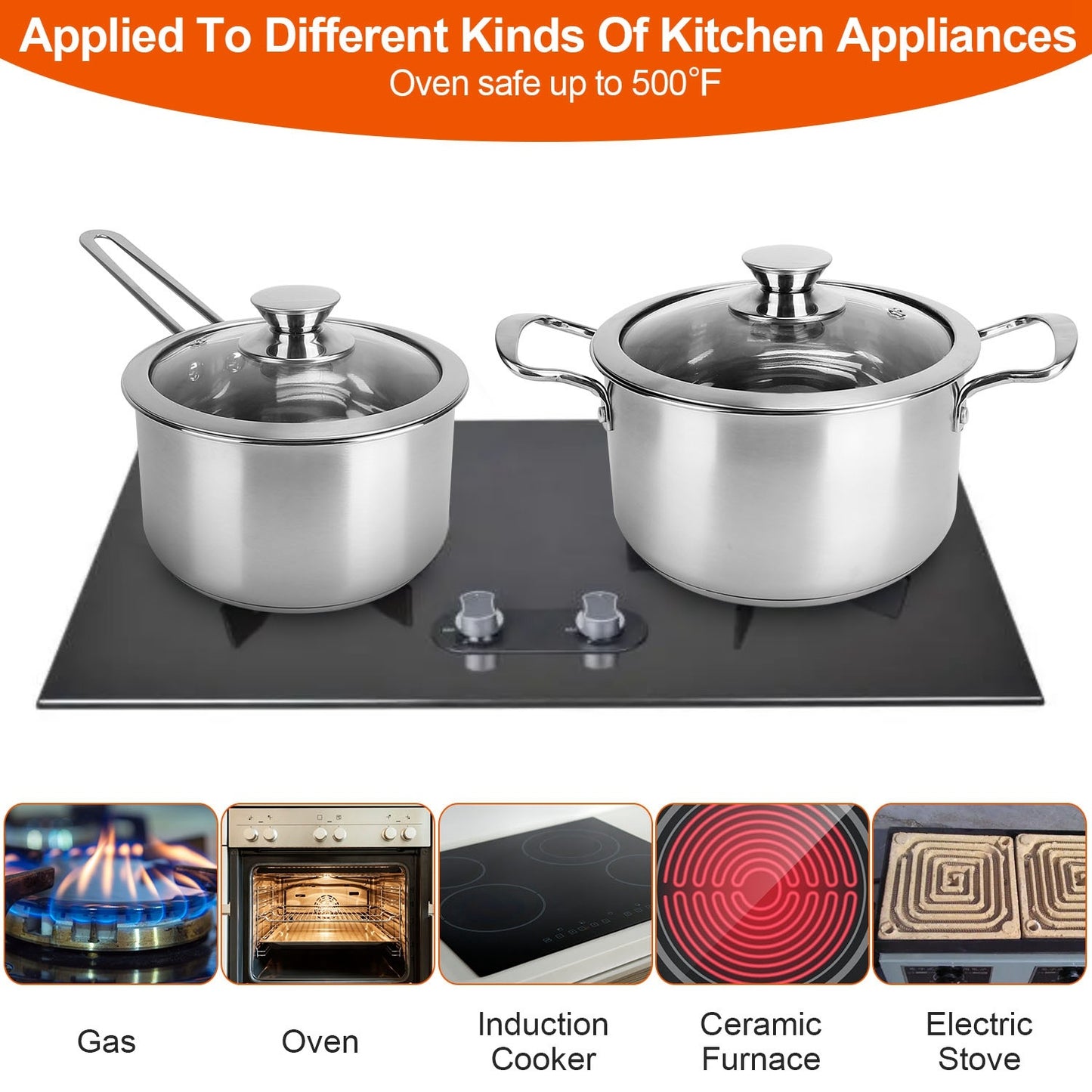4Pcs Stainless Steel Cookware Set Frying Pan 2Quart Saucepan 2.7Quart 3.7Quart Stockpot With Lid Dishwasher Safe Fedex Shipping