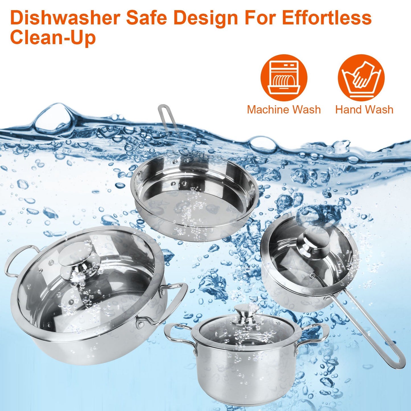 4Pcs Stainless Steel Cookware Set Frying Pan 2Quart Saucepan 2.7Quart 3.7Quart Stockpot With Lid Dishwasher Safe Fedex Shipping
