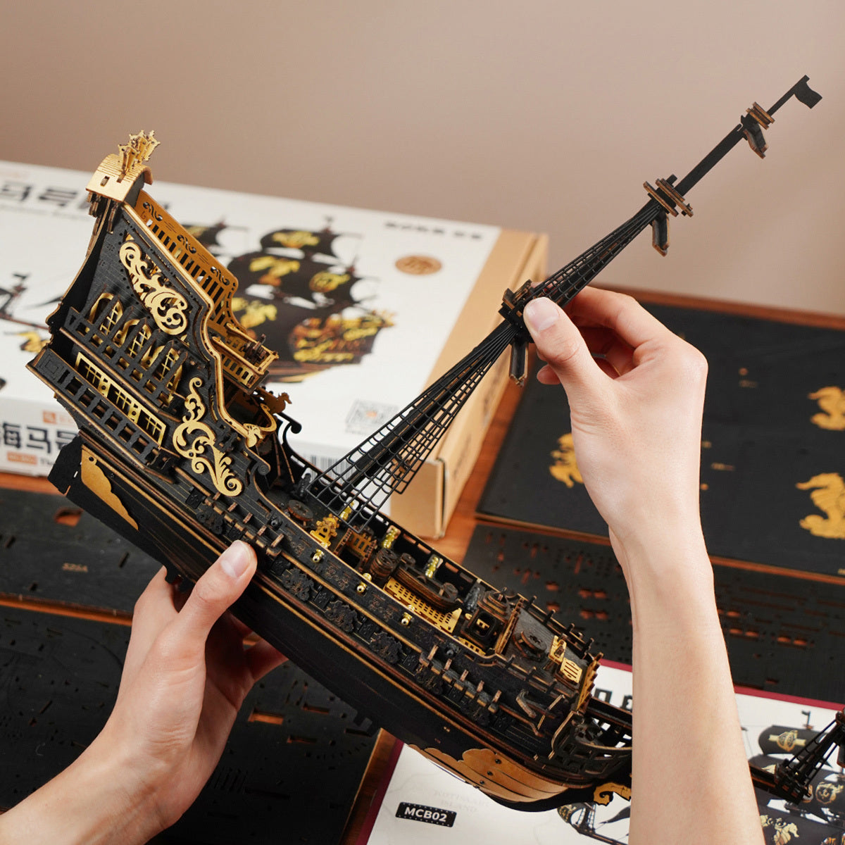 ROKR 3D Wooden Ship Model Kit - Seahorse Bark MCB02 DIY Nautical Puzzle With Moving Parts, Adult Building Project & Unique Maritime Gift For Men